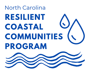 Logo for North Carolina's Resilient Coastal Communities Program with water droplet and wave icons.