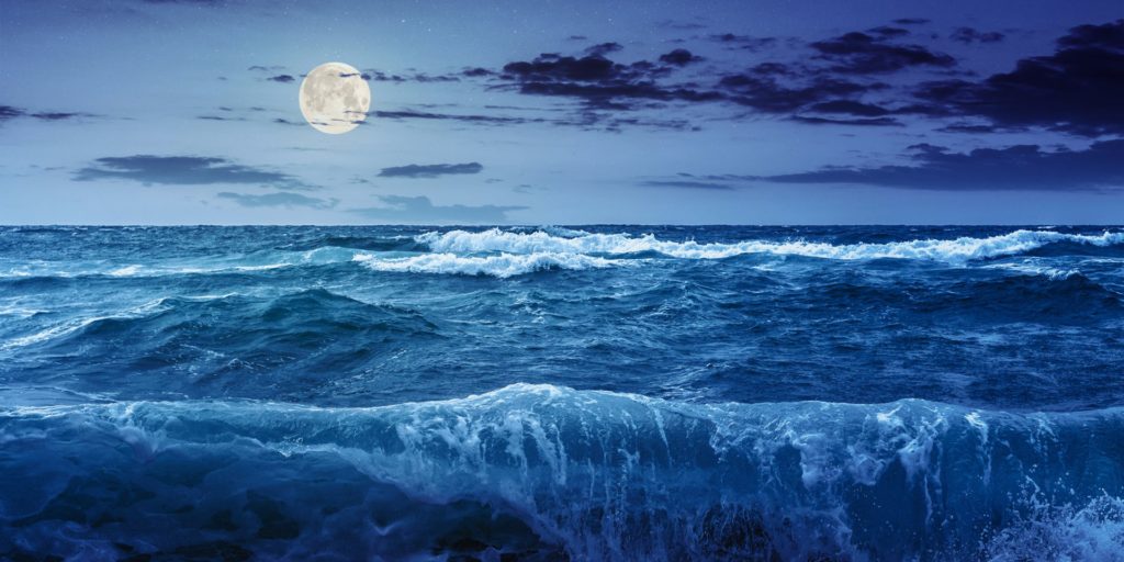 An illustration of the ocean with beautiful moon